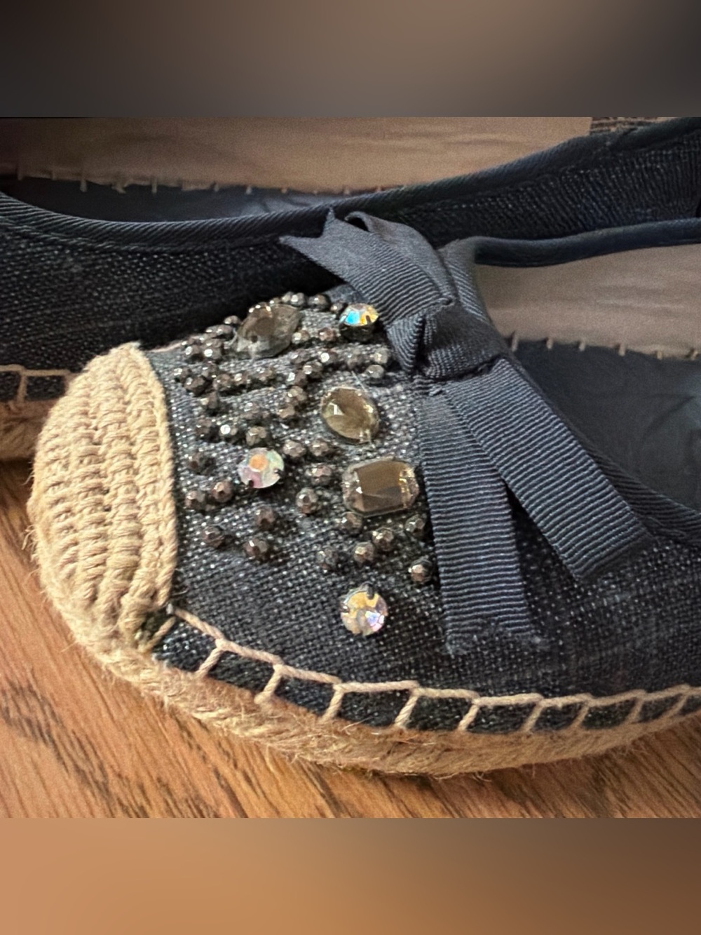 Rhinestone denim blue Espadrille Flats - Women's Slip-On Ballet Flats - Picture 2 of 2